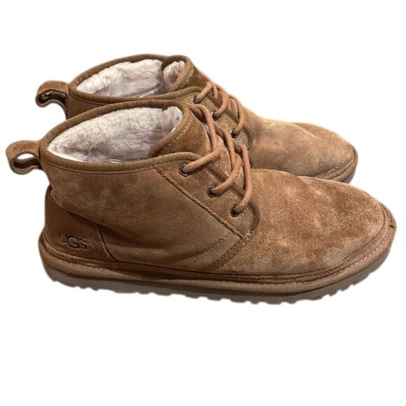 UGG Chestnut Brown Neumel Chukka Leather Boot Shoes Womens Size 11 Wool Lined - Picture 1 of 12